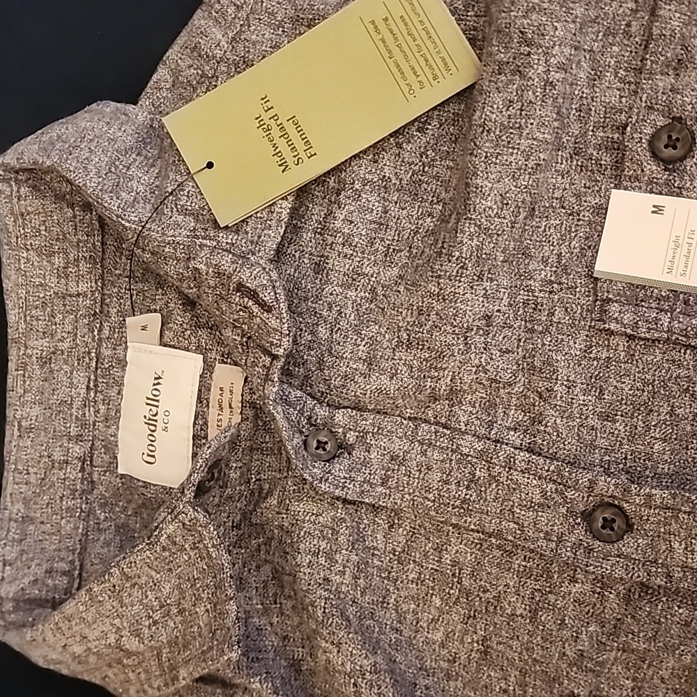 NWT Goodfellow‎ Dark Gray Long Sleeve Button-Up Midweight Flannel Shirt Medium